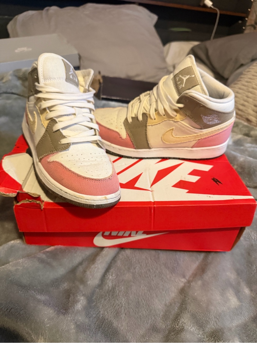 Nike Girls Mid-Top Sneakers in Pink, Cream, and Gray